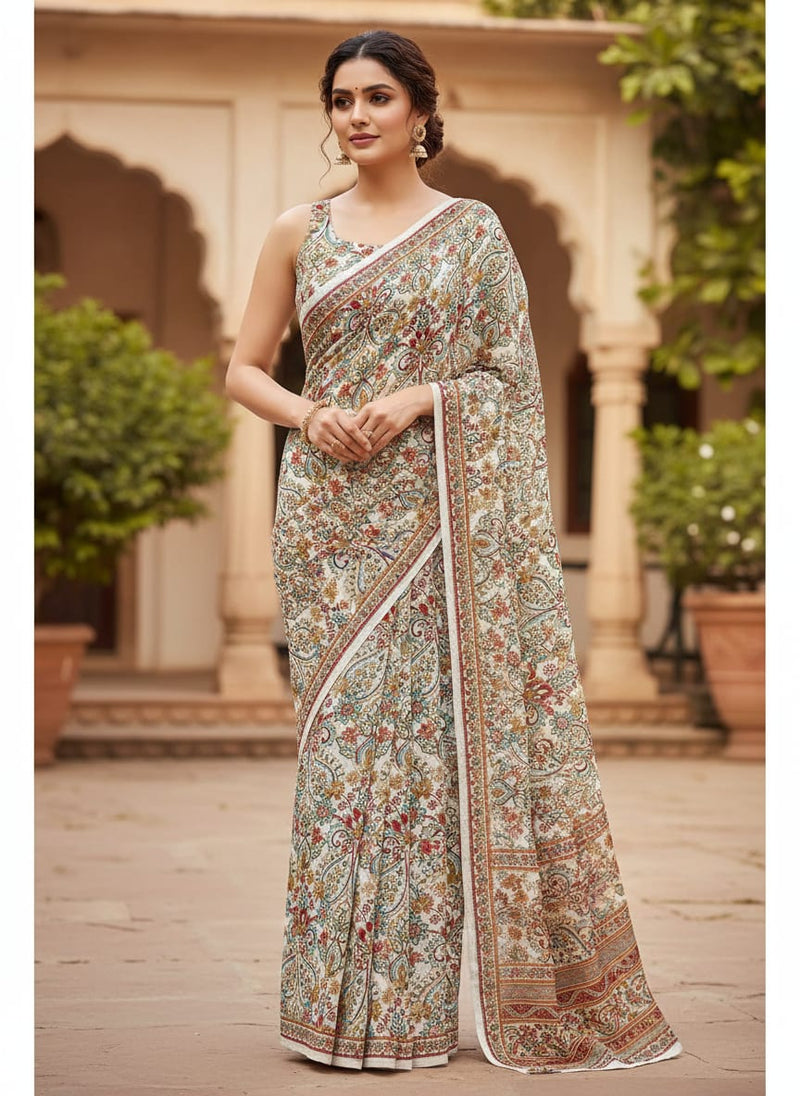 Multicolor Ornate Ethnic Paisley Floral Pure Georgette Digital Printed Fabric