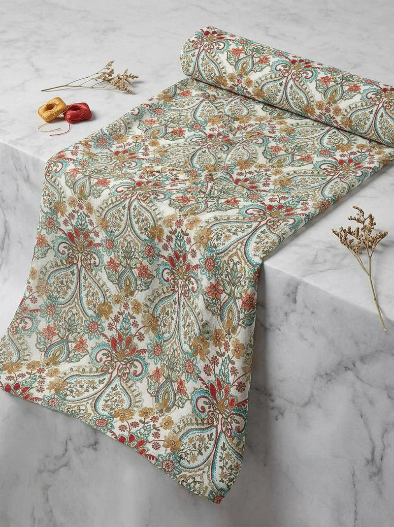 Multicolor Ornate Ethnic Paisley Floral Pure Georgette Digital Printed Fabric