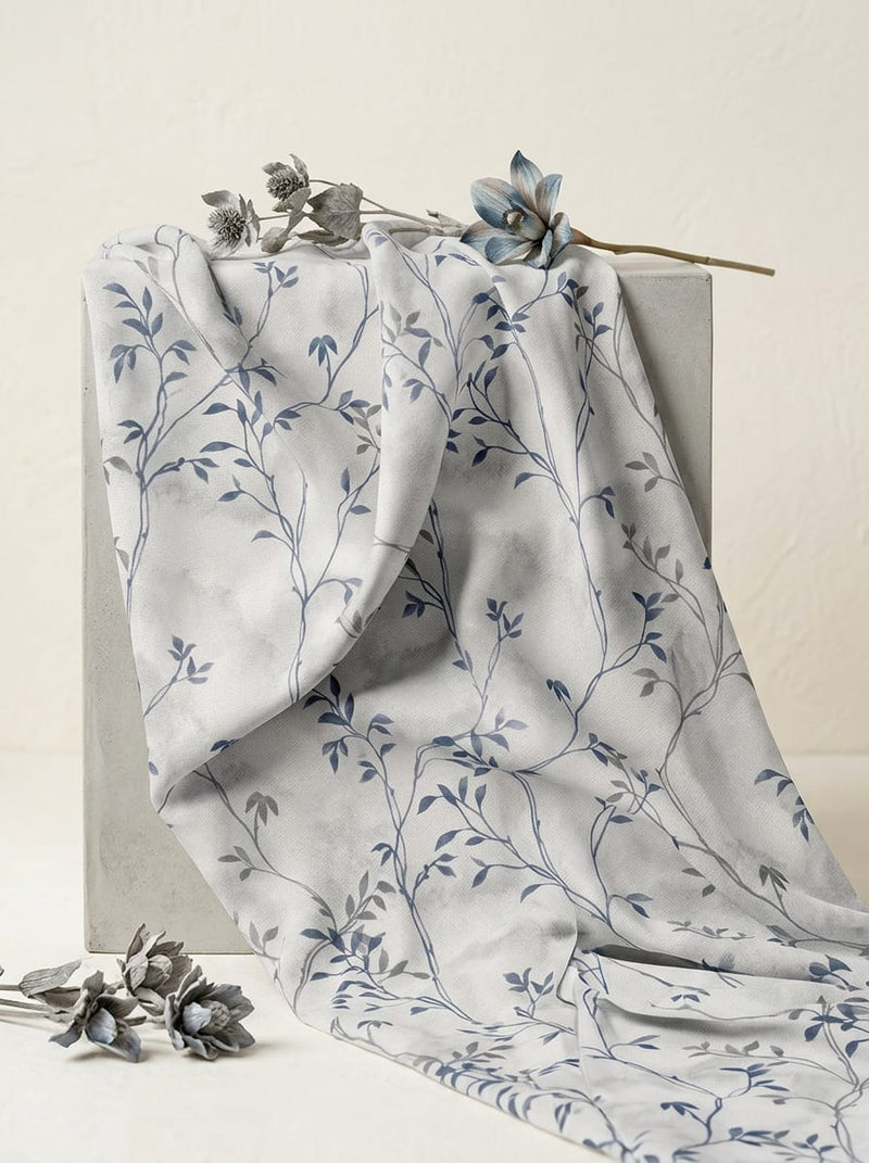 Cream Delicate Botanical Vine Print Muslin Digital Printed Fabric