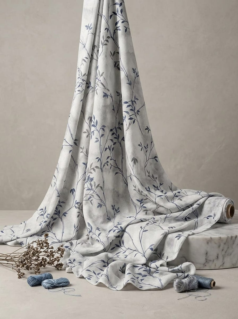 Cream Climbing Botanical Vine Pure Cotton Digital Printed Fabric