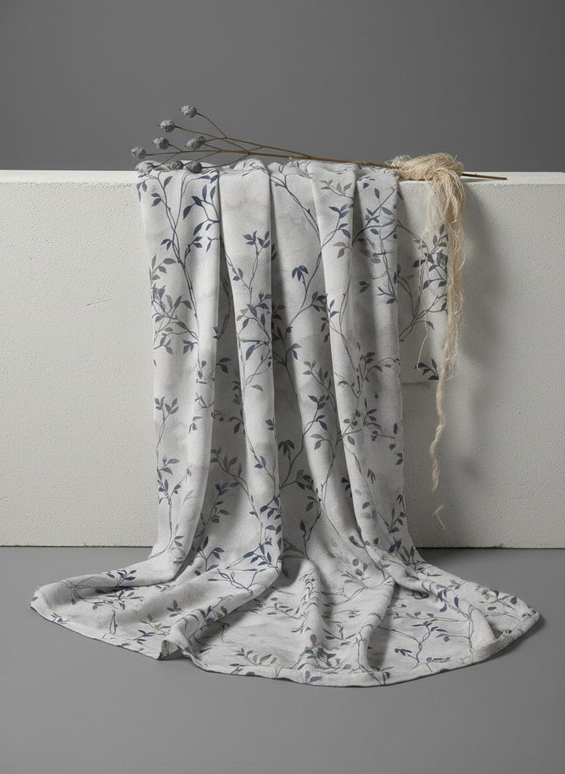 Grey Botanical Leafy Vine Pure Georgette Digital Printed Fabric