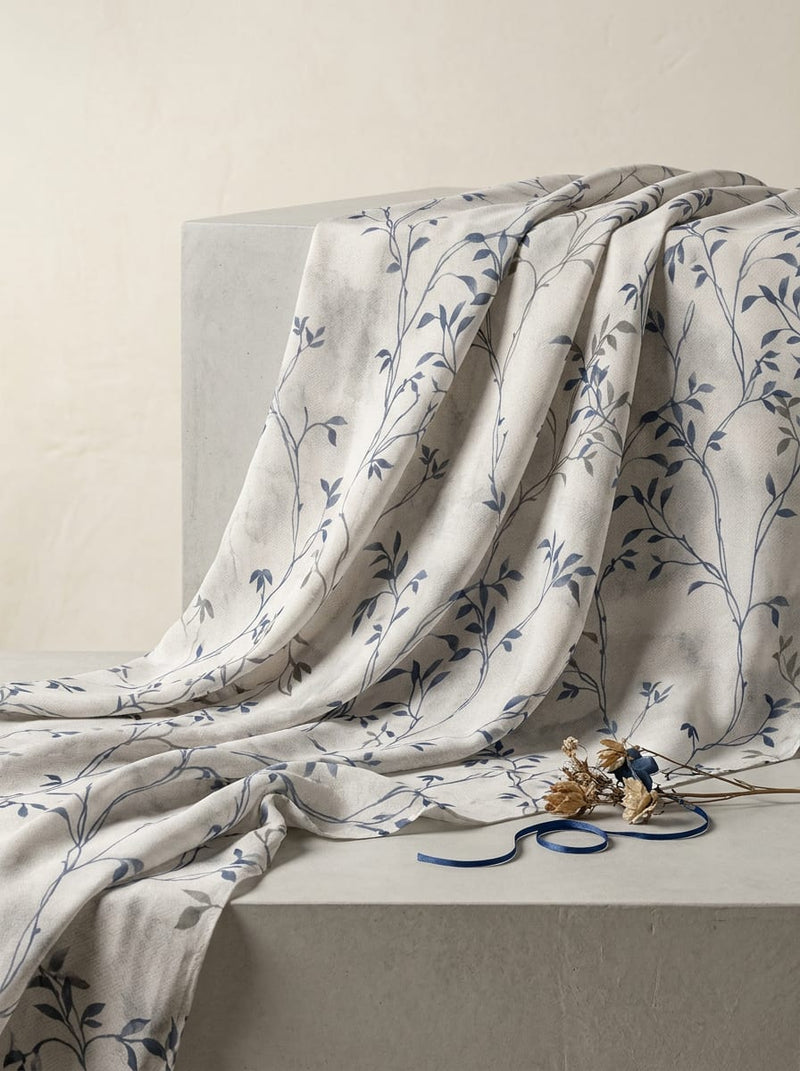 Grey Delicate Botanical Vine Print Weightless Digital Printed Fabric