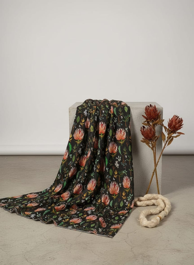 Multicolor Protea Floral and Botanical Kora Silk Digital Printed Fabric