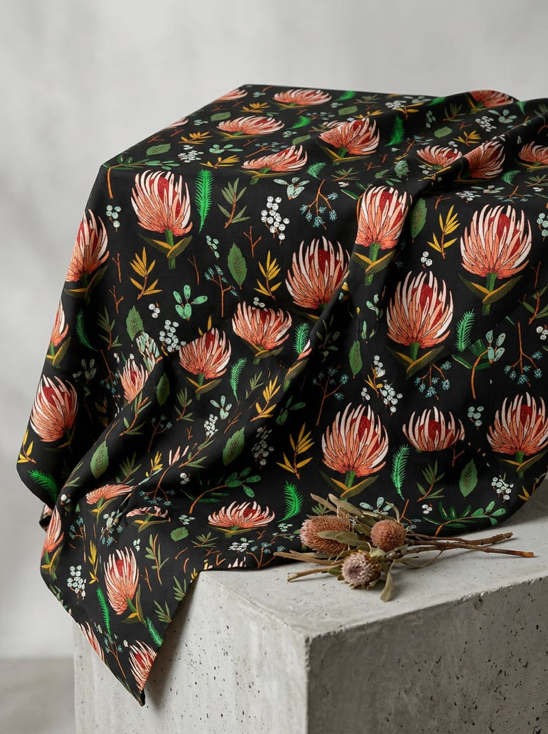 Multicolor Exotic Protea Floral Pure Cotton Digital Printed Fabric