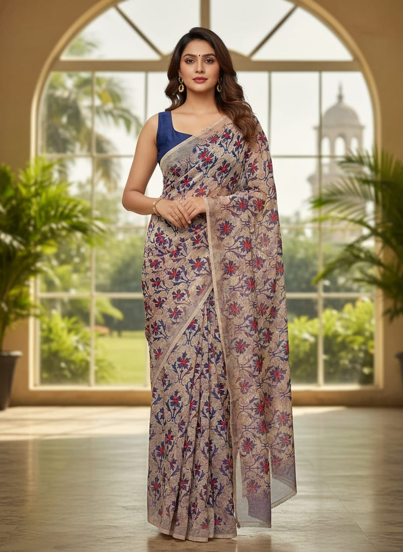 Multicolor Ethnic Damask Floral Pattern Silk Crepe Digital Printed Fabric