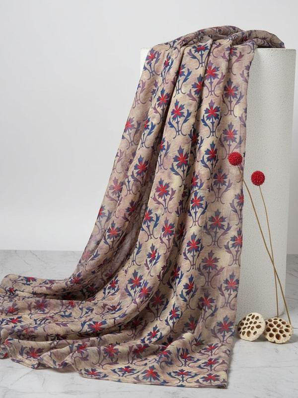 Multicolor Ethnic Damask Floral Kora Silk Digital Printed Fabric