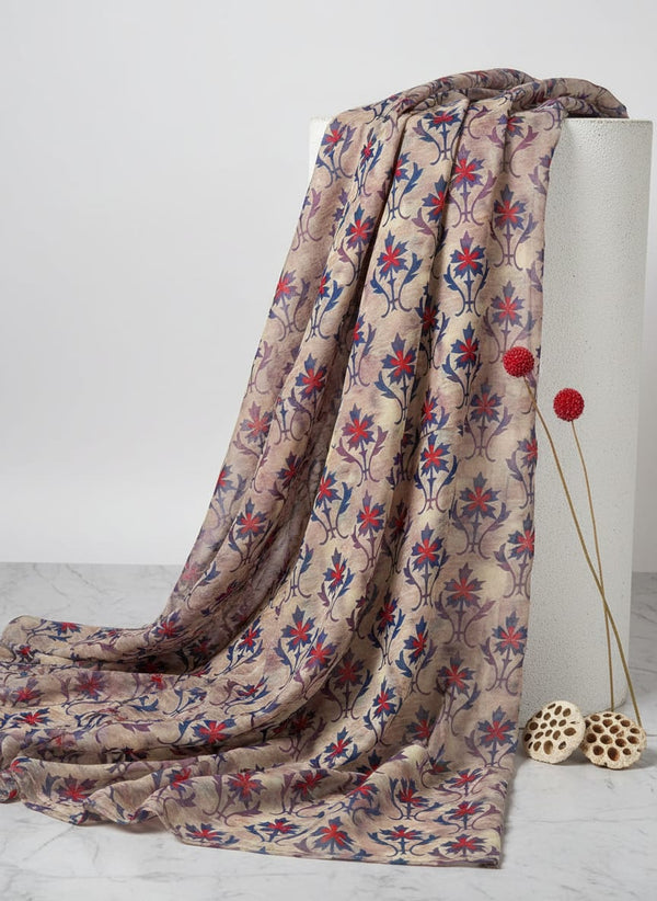 Multicolor Ethnic Damask Floral Kora Silk Digital Printed Fabric - Fabric Editorial Studio Flatlay Lookbook - KS-0-TA01126-110