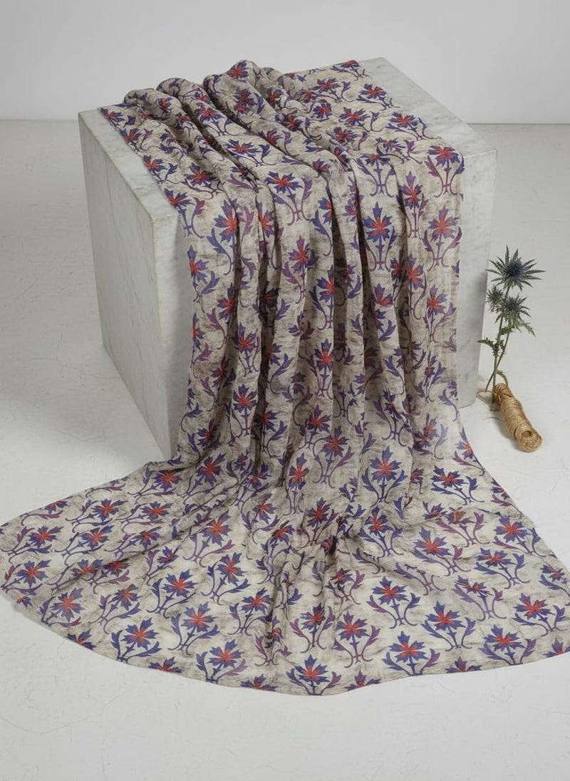 Multicolor Ethnic Stylized Floral Damask Muslin Digital Printed Fabric