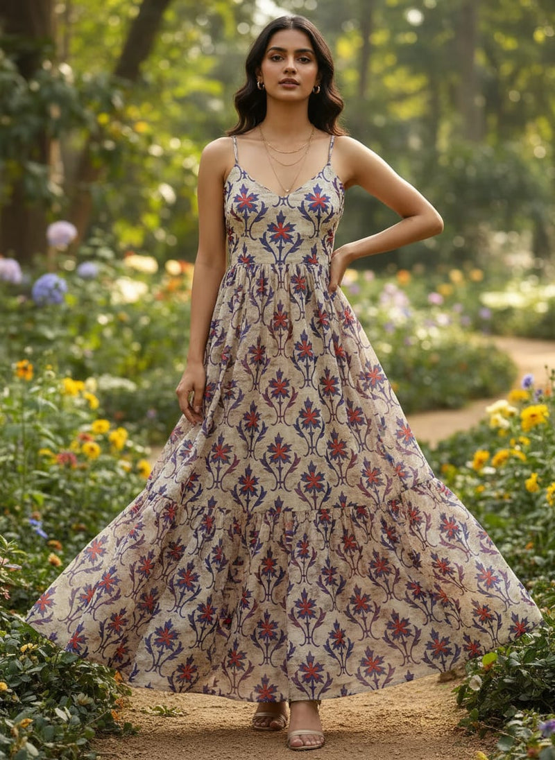 Multicolor Ethnic Stylized Floral Damask Muslin Digital Printed Fabric