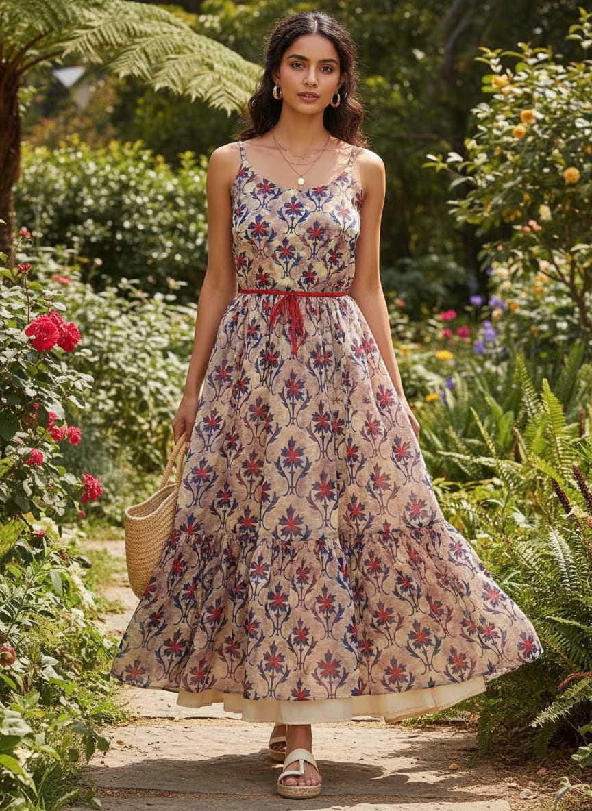 Multicolor Ethnic Damask Floral Pure Chiffon Digital Printed Fabric