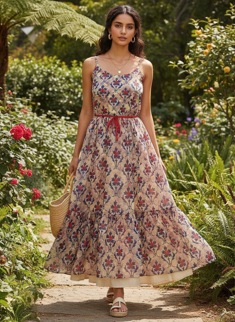 Multicolor Ethnic Damask Floral Pure Chiffon Digital Printed Fabric