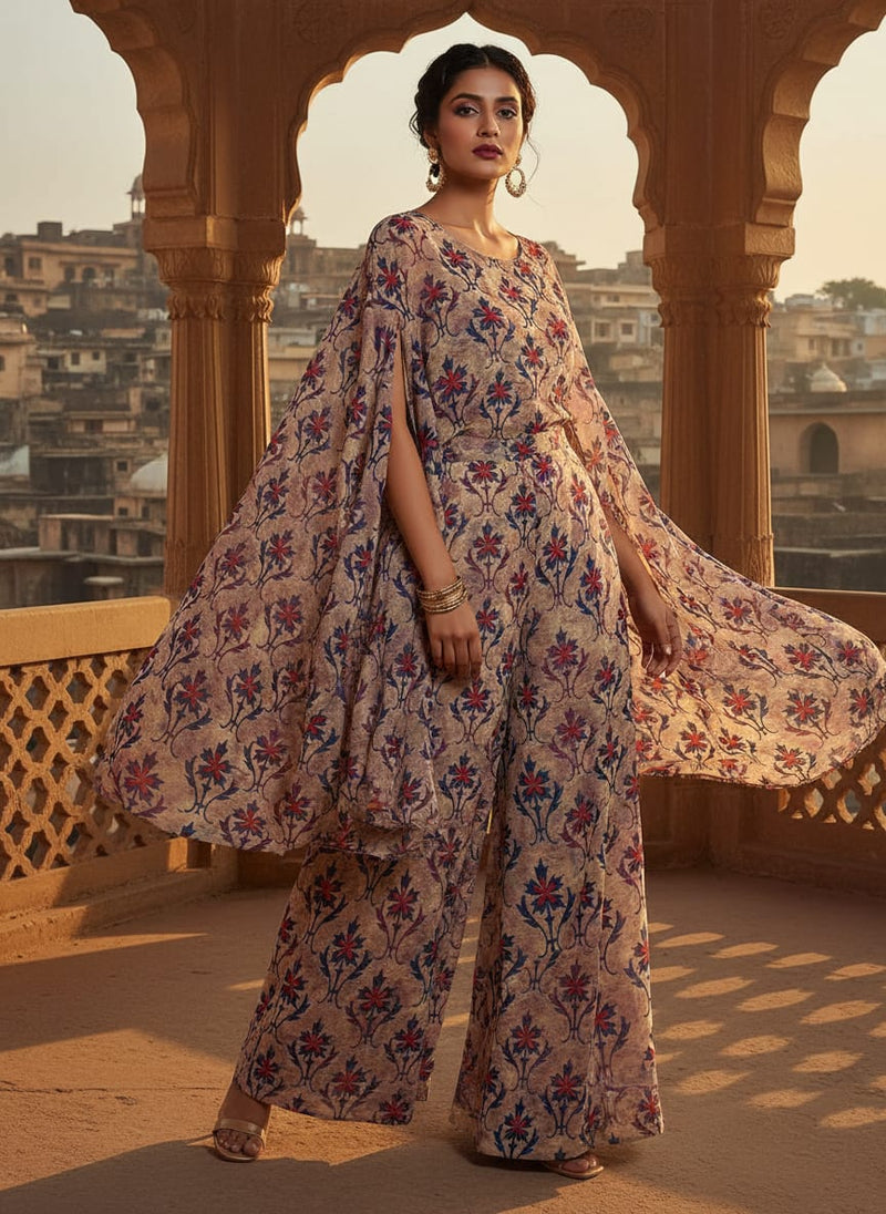 Multicolor Ethnic Damask Floral Pure Chiffon Digital Printed Fabric