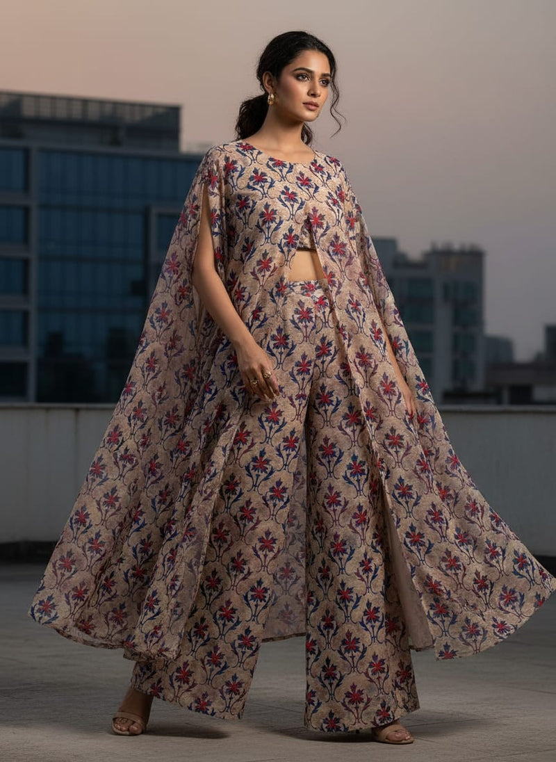 Multicolor Ethnic Damask Floral Pure Chinon Digital Printed Fabric