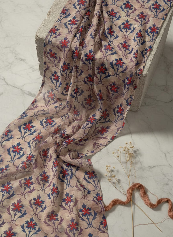 Multicolor Ethnic Damask Floral Pure Chinon Digital Printed Fabric - Fabric Editorial Studio Flatlay Lookbook - PC-0-TA01126-106
