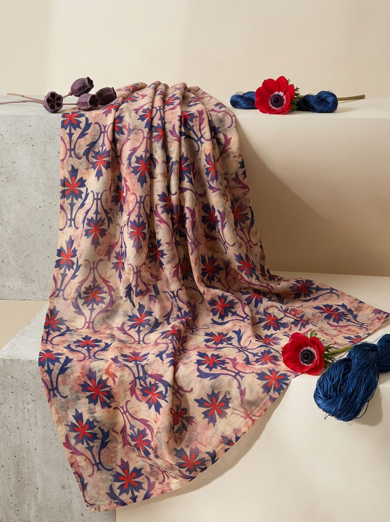 Multicolor Ethnic Floral Damask Pure Cotton Digital Printed Fabric