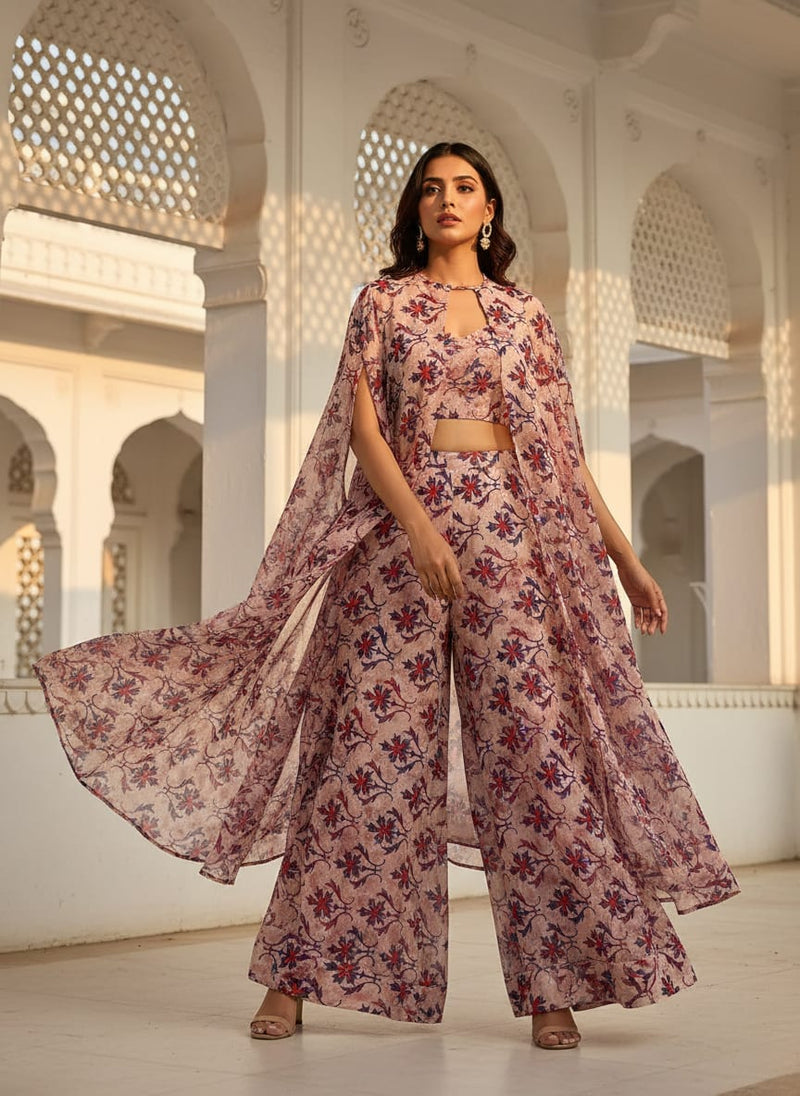 Multicolor Ethnic Floral Damask Pure Georgette Digital Printed Fabric