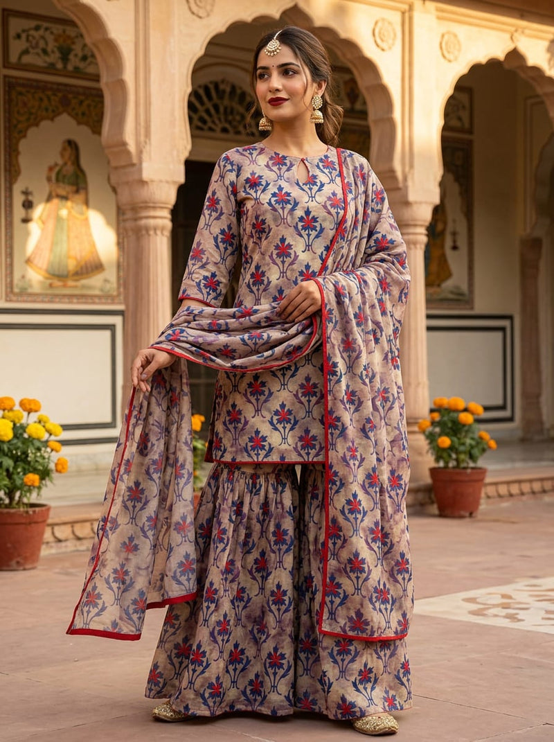 Multicolor Ethnic Damask Floral Weightless Digital Printed Fabric