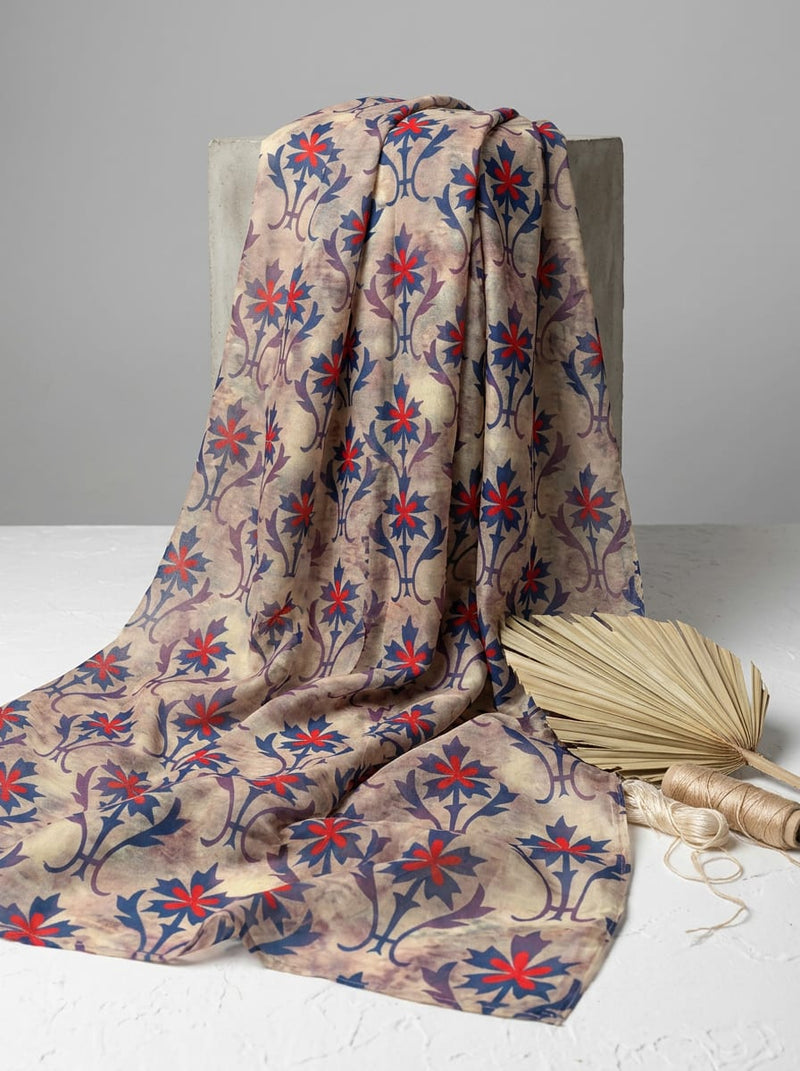 Multicolor Ethnic Damask Floral Weightless Digital Printed Fabric
