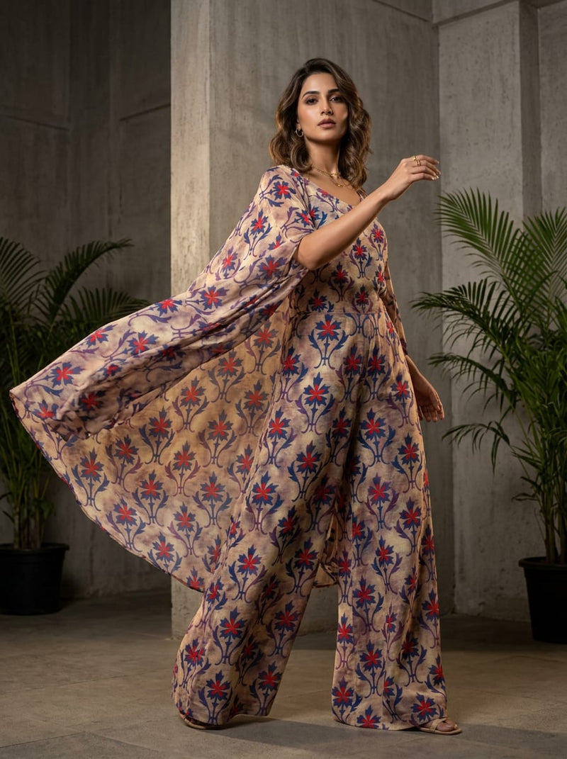 Multicolor Ethnic Damask Floral Weightless Digital Printed Fabric