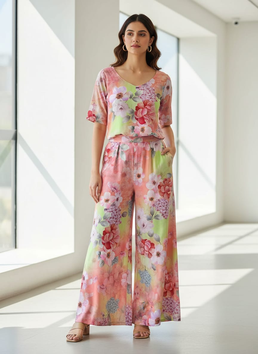 Multi-Color Floral Design Digital Printed Fabric