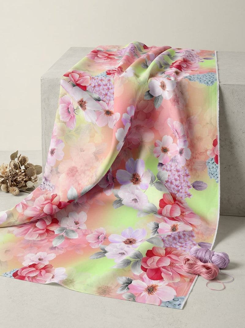 Multicolor Soft Botanical Floral Pure Cotton Digital Printed Fabric