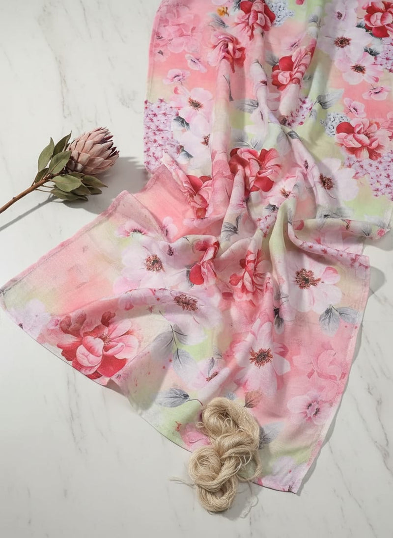 Multicolor Painterly Garden Floral Muslin Digital Printed Fabric
