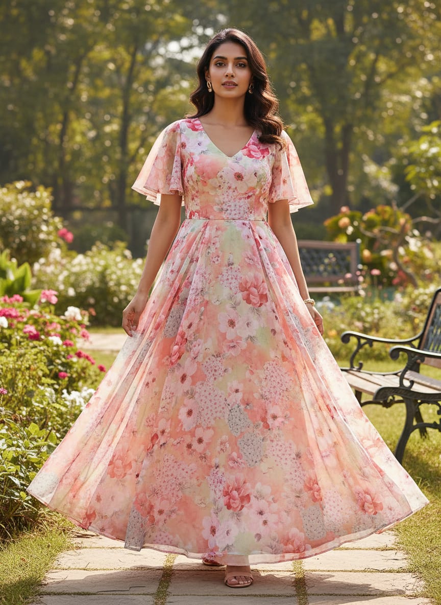 Multicolor Pastel Watercolor Floral Pure Chiffon Digital Printed Fabric