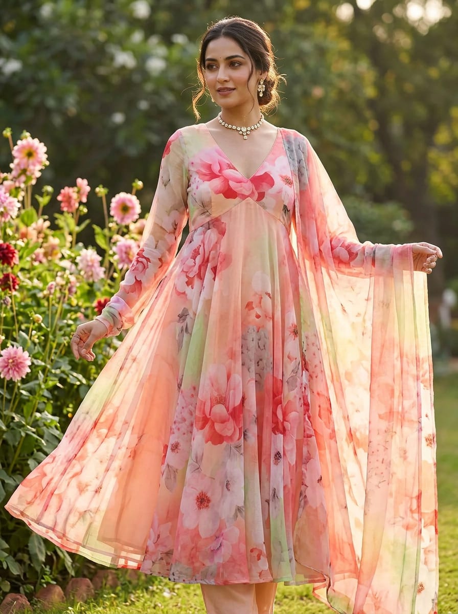 Multicolor Pastel Watercolor Floral Pure Chiffon Digital Printed Fabric