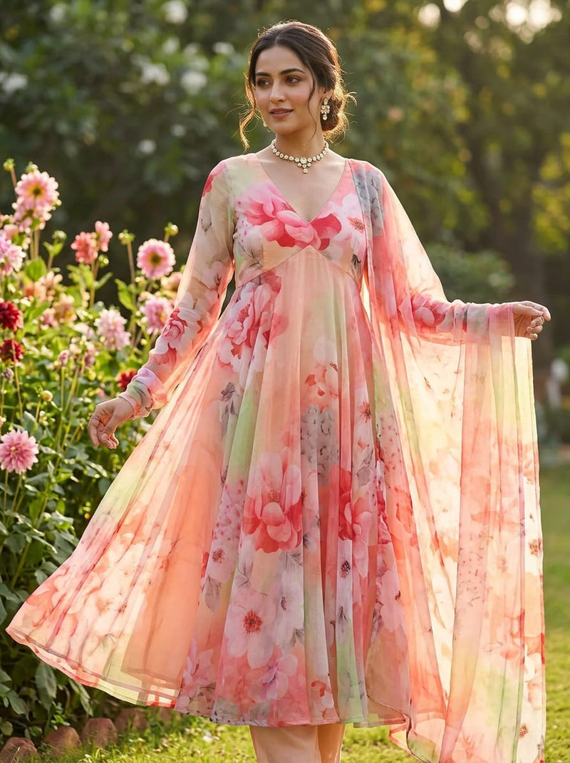 Multicolor Pastel Watercolor Floral Pure Chiffon Digital Printed Fabric