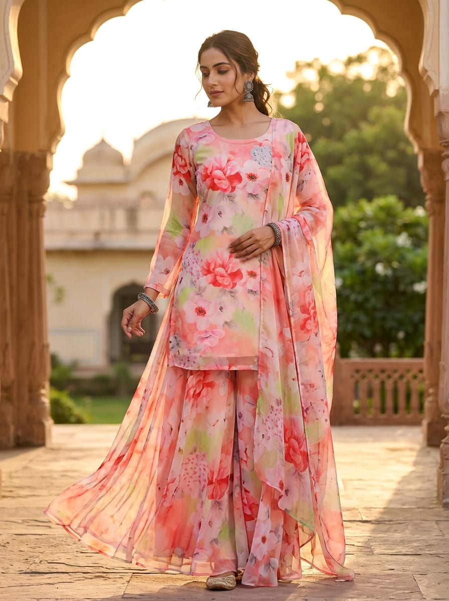 Multicolor Pastel Watercolor Floral Pure Chiffon Digital Printed Fabric