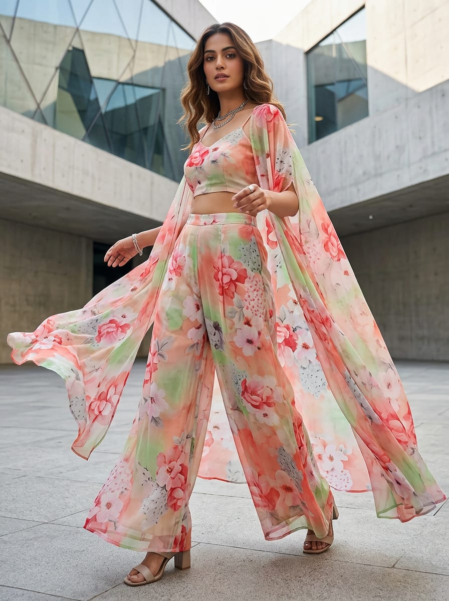 Multicolor Pastel Watercolor Floral Pure Chiffon Digital Printed Fabric