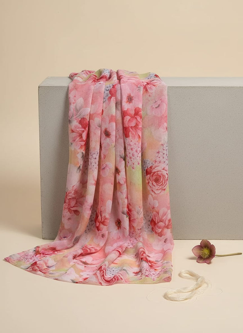Multicolor Watercolor Floral Bloom Pure Georgette Digital Printed Fabric