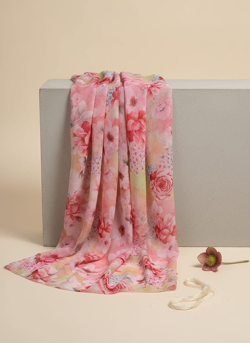 Multicolor Watercolor Floral Bloom Pure Georgette Digital Printed Fabric