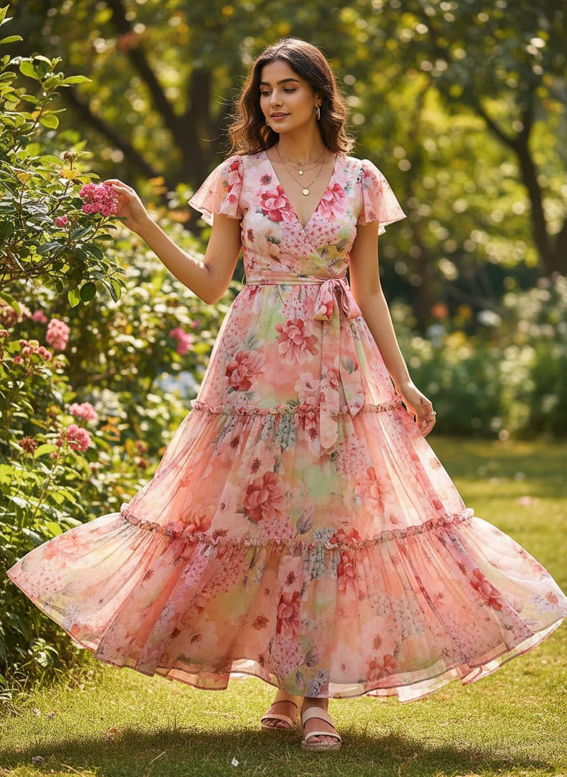 Multicolor Watercolor Floral Bloom Pure Georgette Digital Printed Fabric