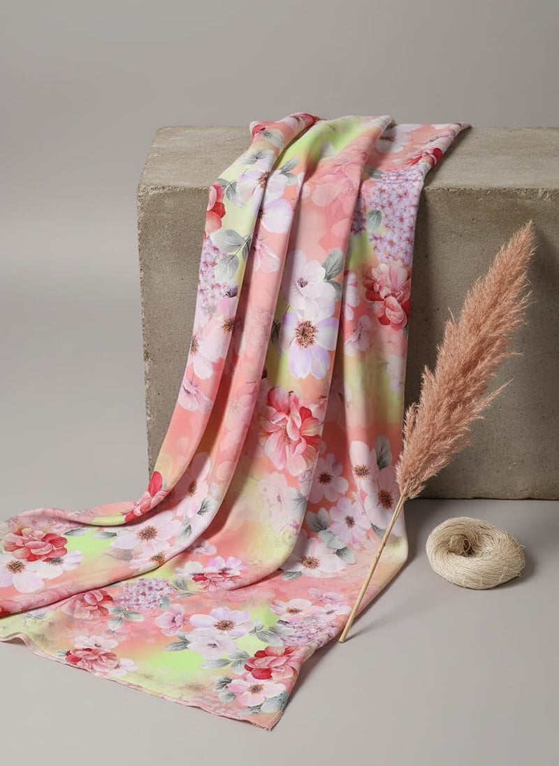 Multicolor Soft Botanical Floral Garden Weightless Digital Printed Fabric