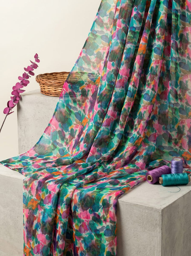 Multicolor Colorful Abstract Brush Strokes Pure Chiffon Digital Printed Fabric