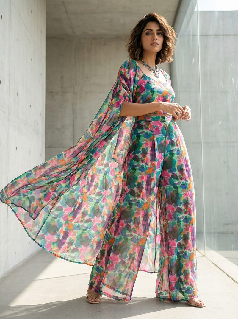 Multicolor Colorful Abstract Brush Strokes Pure Chiffon Digital Printed Fabric