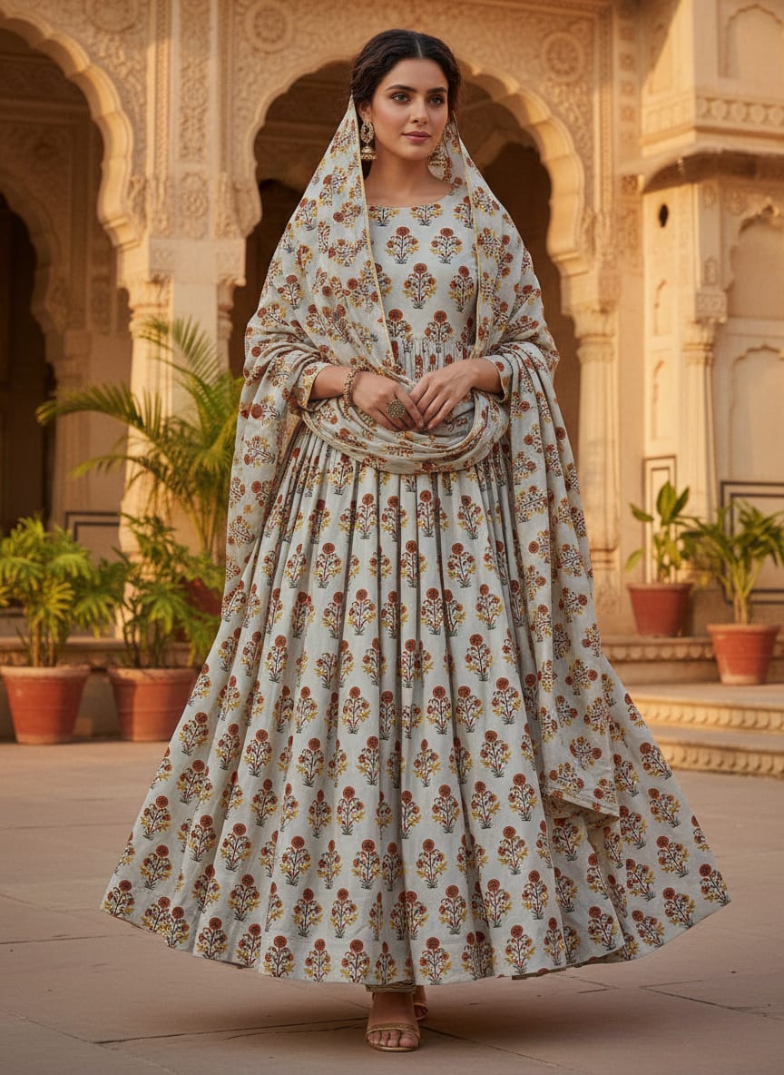Multicolor Floral & Leaves Semless Printed Fabric