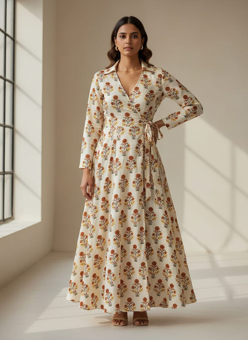 Grey Ethnic Buti Floral Tusser Silk Digital Printed Fabric