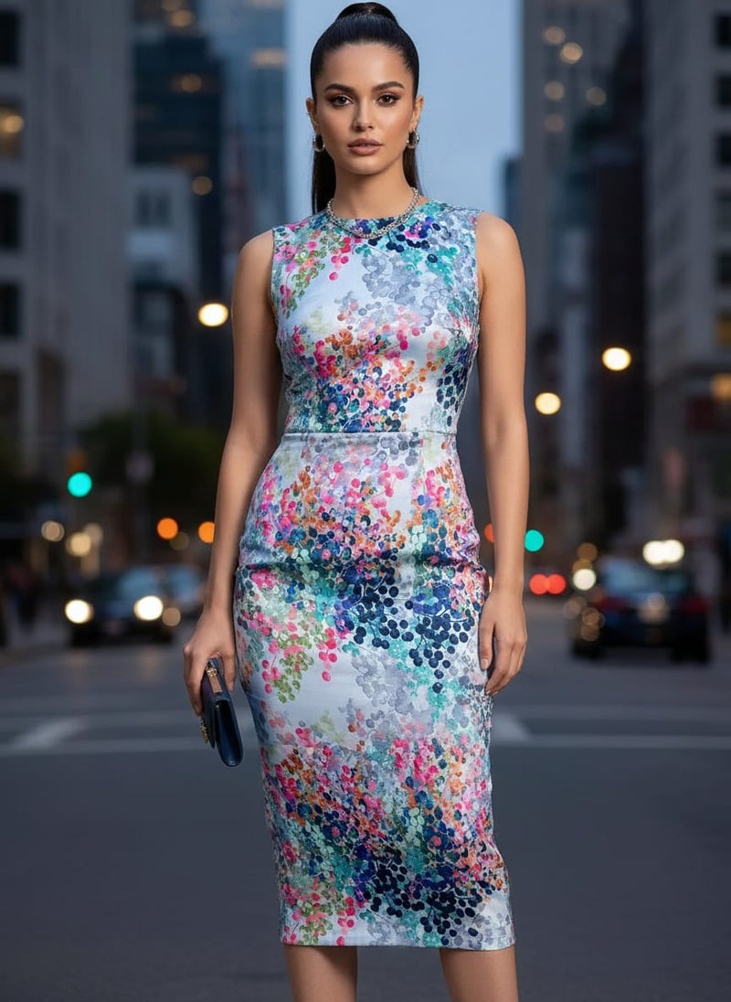 Multicolor Colorful Dotted Botanical Silk Crepe Digital Printed Fabric