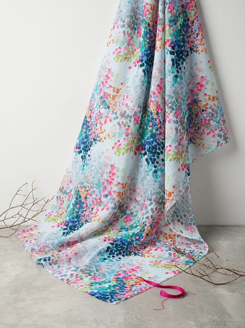 Multicolor Abstract Botanical Berry Clusters Muslin Digital Printed Fabric