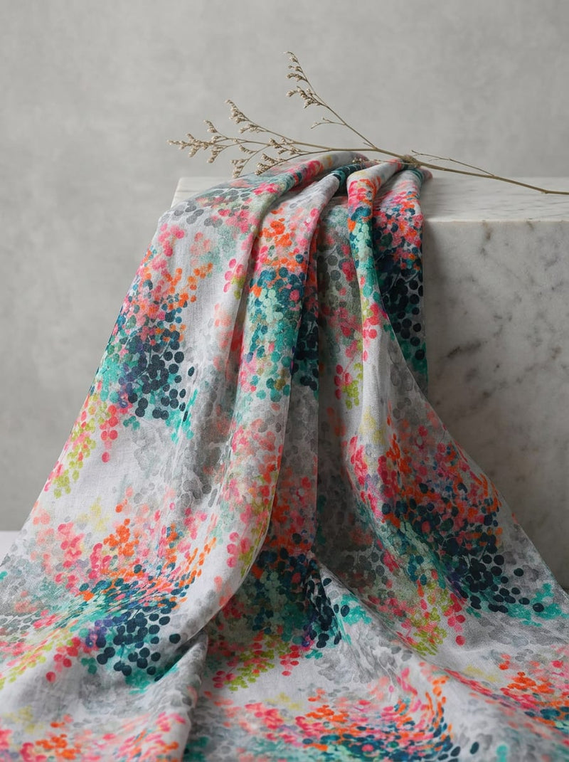 Multicolor Abstract Dotted Floral Clusters Pure Cotton Digital Printed Fabric