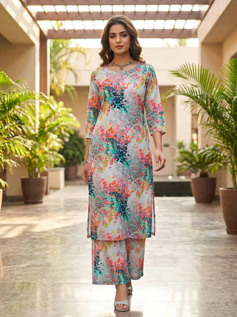Multicolor Abstract Dotted Floral Clusters Pure Cotton Digital Printed Fabric