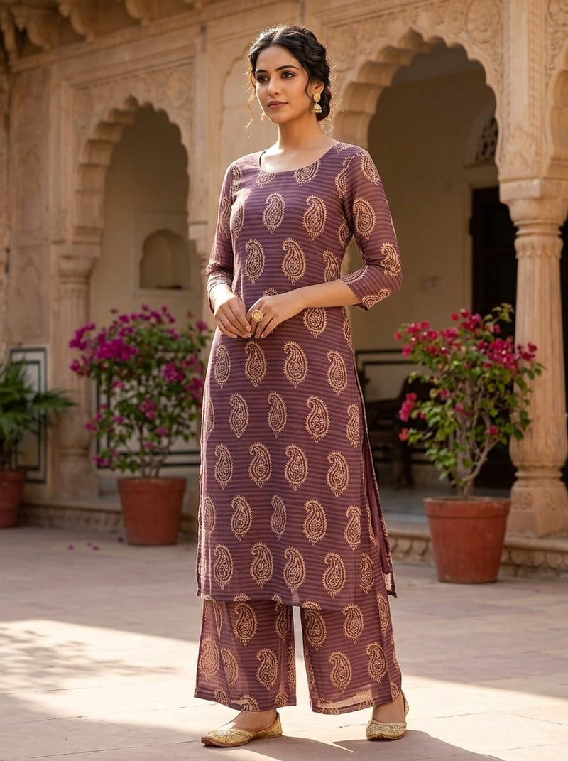 Maroon Ethnic Striped Paisley Print Muslin Digital Printed Fabric