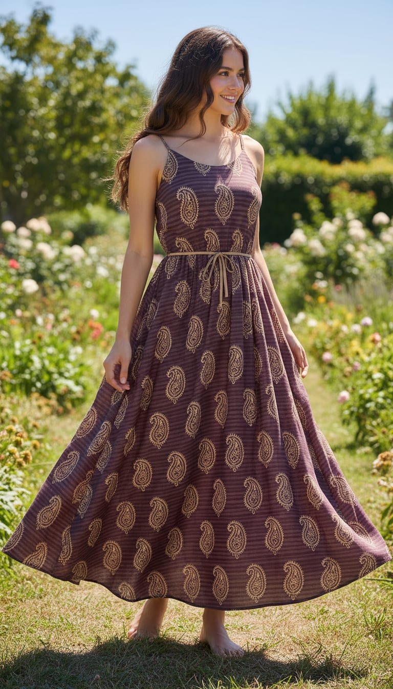 Paisley Pattern Over Maroon Base Digital Printed Fabric