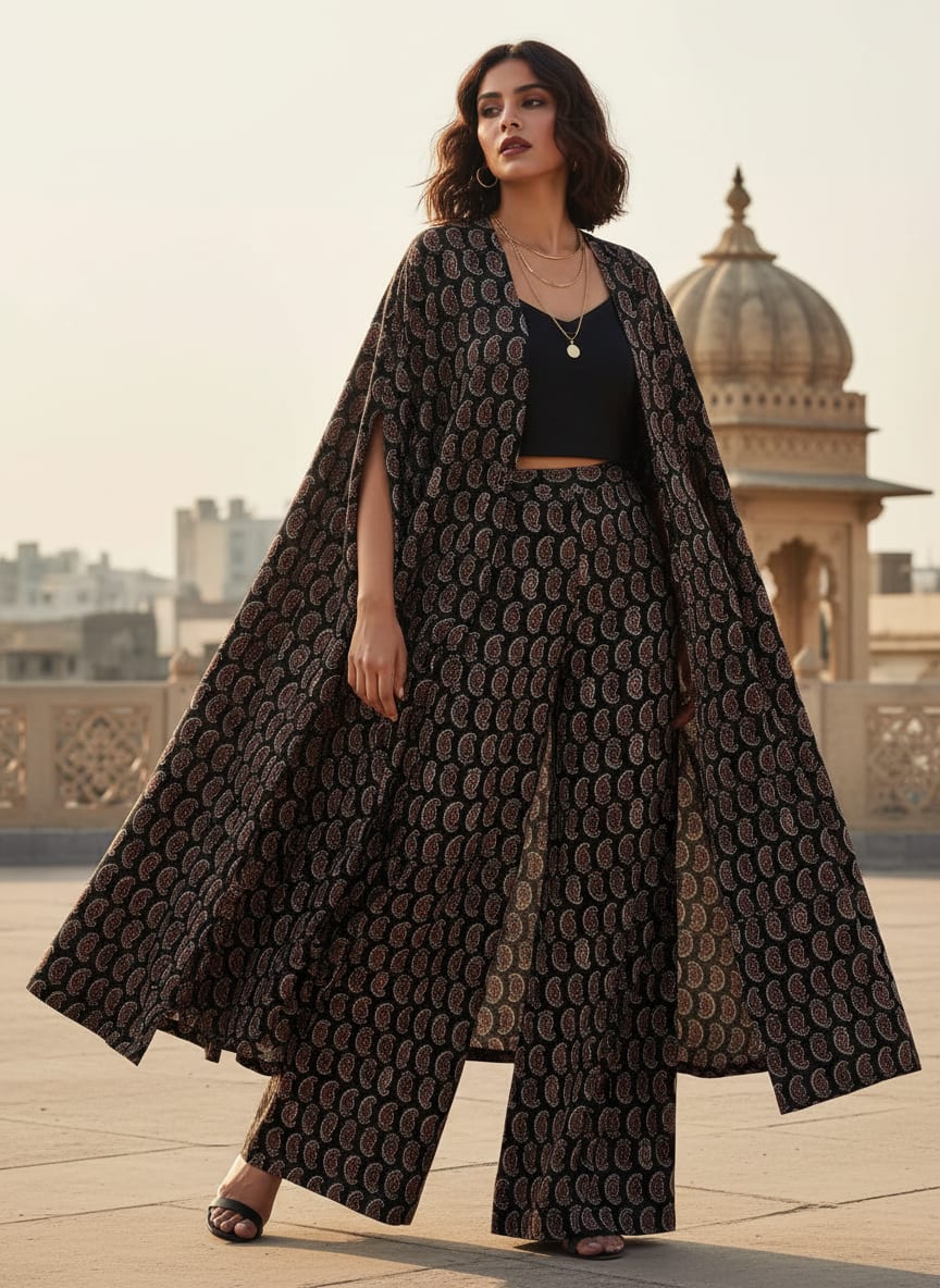Black Classic Paisley Print Pure Georgette Digital Printed Fabric