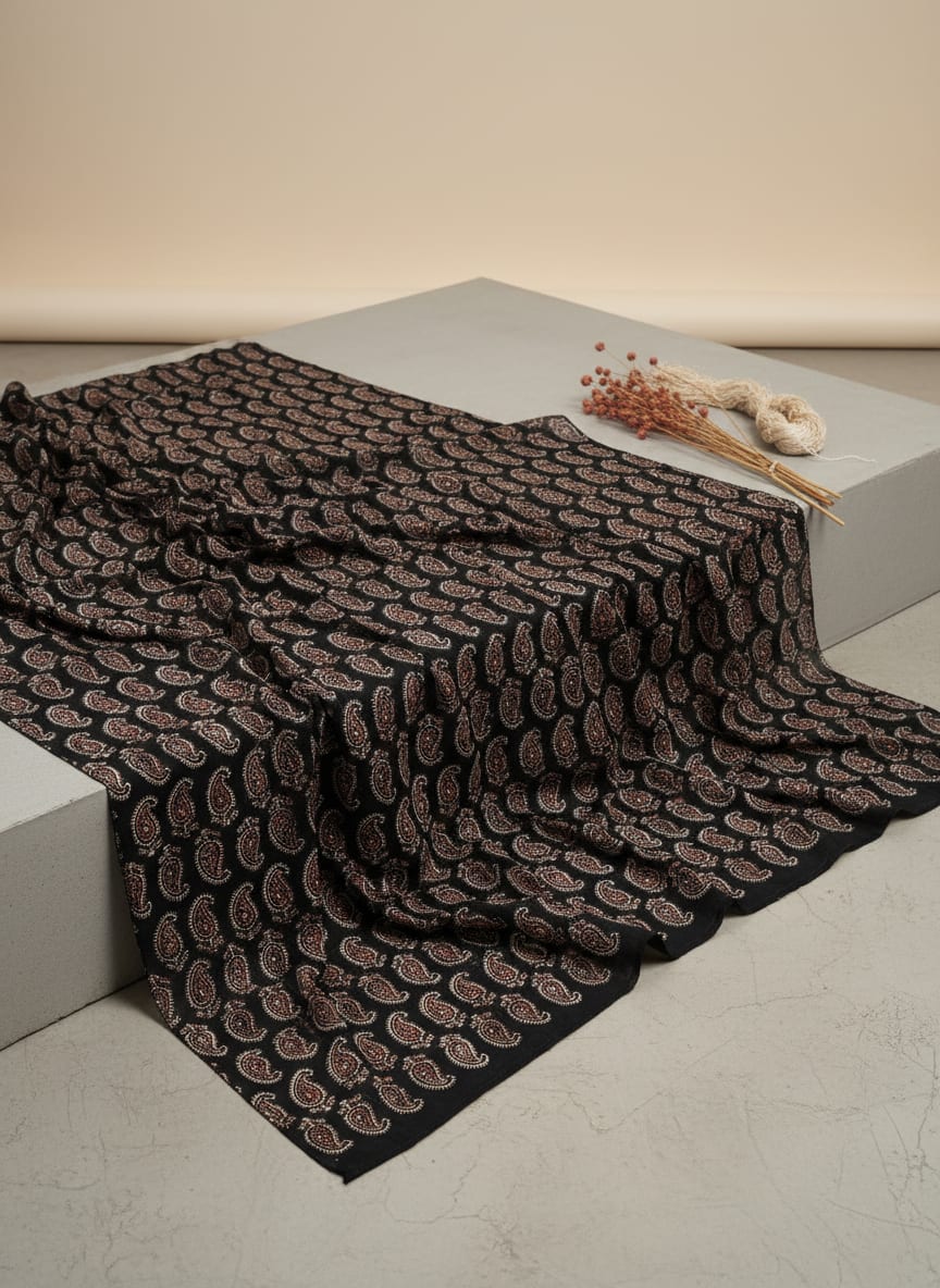 Black Classic Paisley Print Pure Georgette Digital Printed Fabric