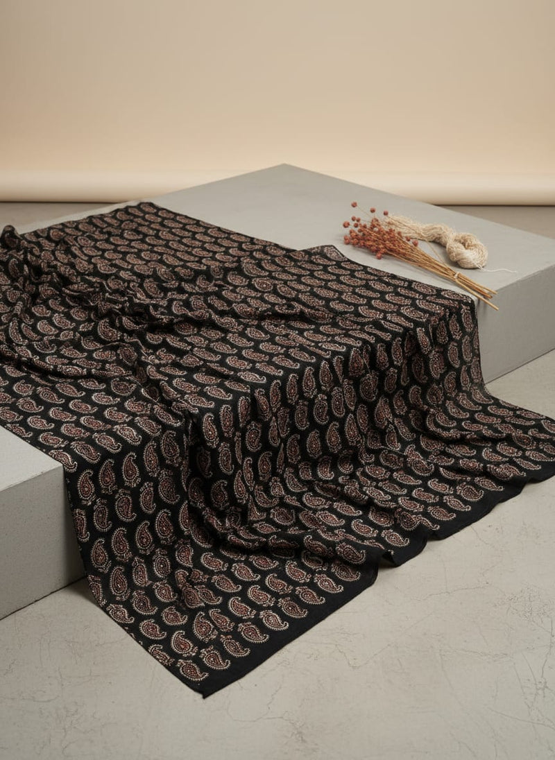 Black Classic Paisley Print Pure Georgette Digital Printed Fabric