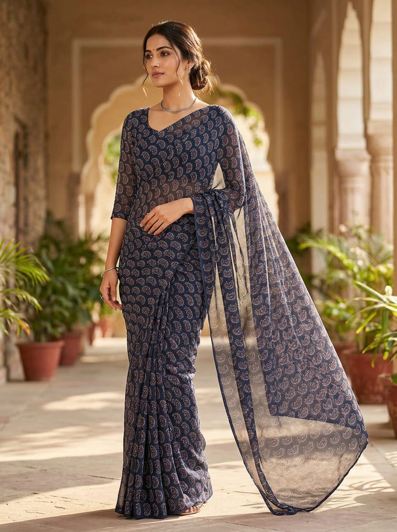 Navy Classic Small Paisley Weightless Digital Printed Fabric