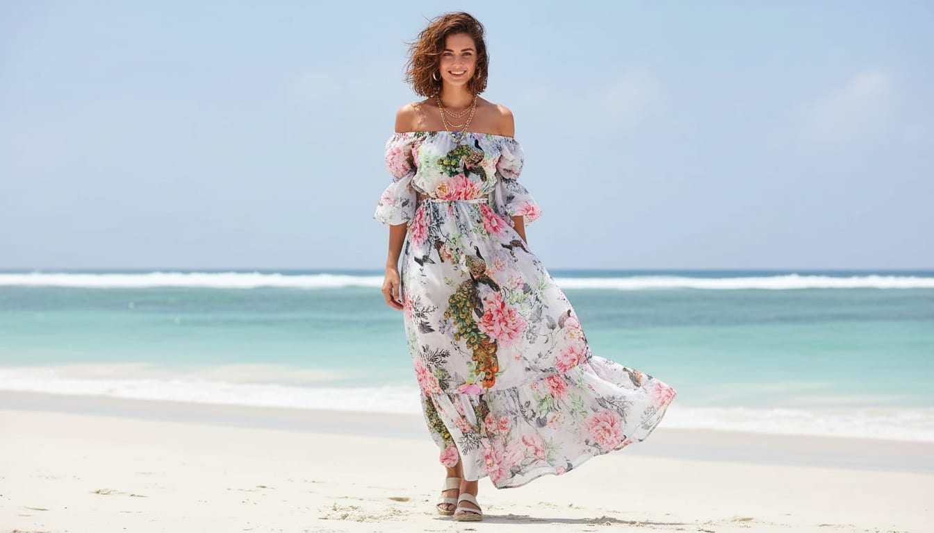 Peacock & Floral Digital Printed Fabric